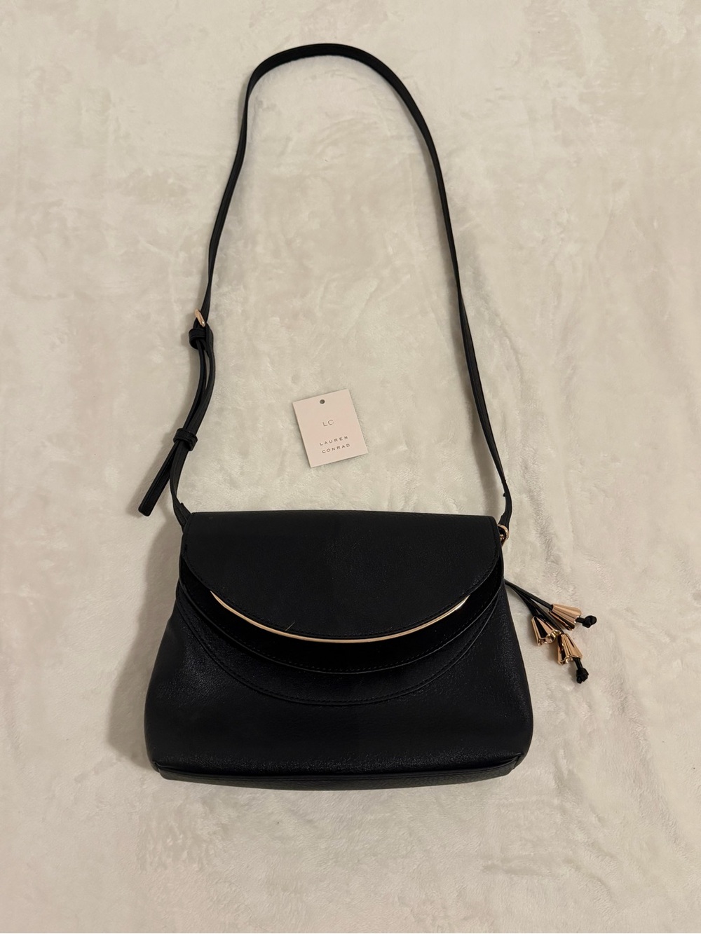 LC Lauren Conrad Black Crossbody Bag with Gold Accent. New condition / not used